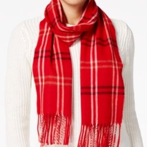 Cejon Grid Pattern Plaid Woven Scarf Red NWT